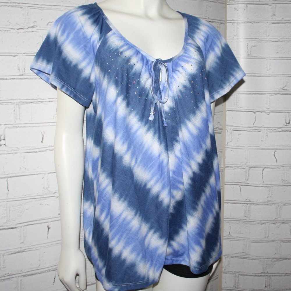 Blue Tie dye blouse by French Laundry with Rhinestone Large